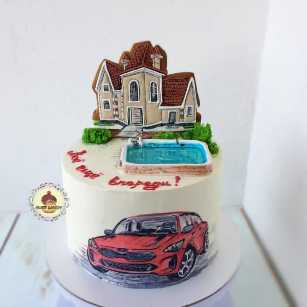 брутальный торт с автомобилем рисунок с пряниками